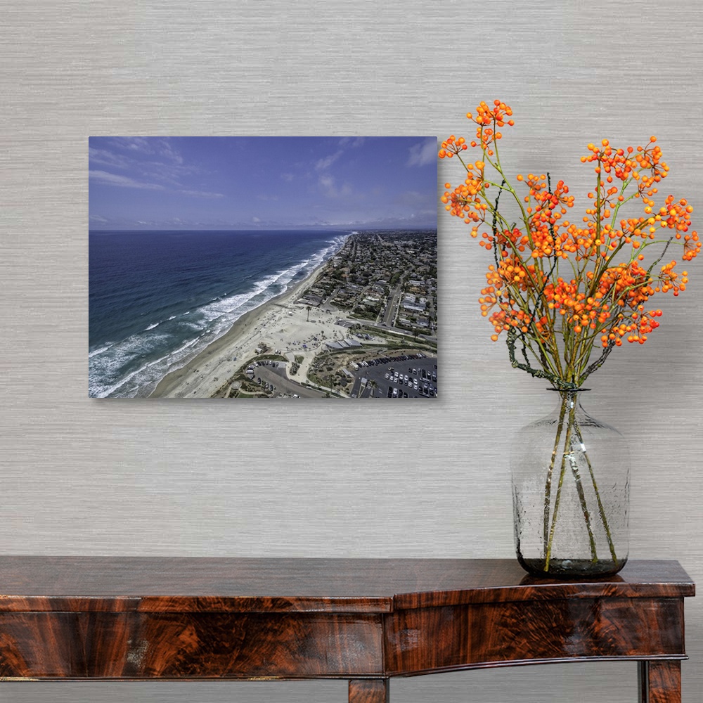 A traditional room featuring Encinitas, California from the air