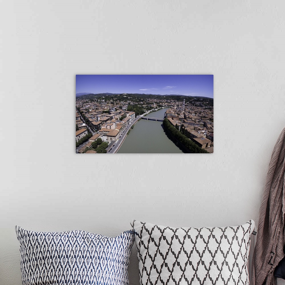 A bohemian room featuring Aerial image of Verona, Italy