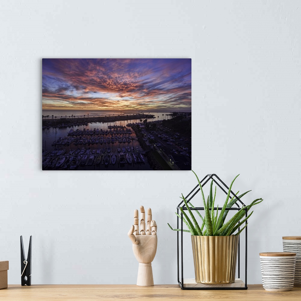 A bohemian room featuring Pink skies at the Oceanside Harbor - Aerial Panoramic at sunset in Oceanside.