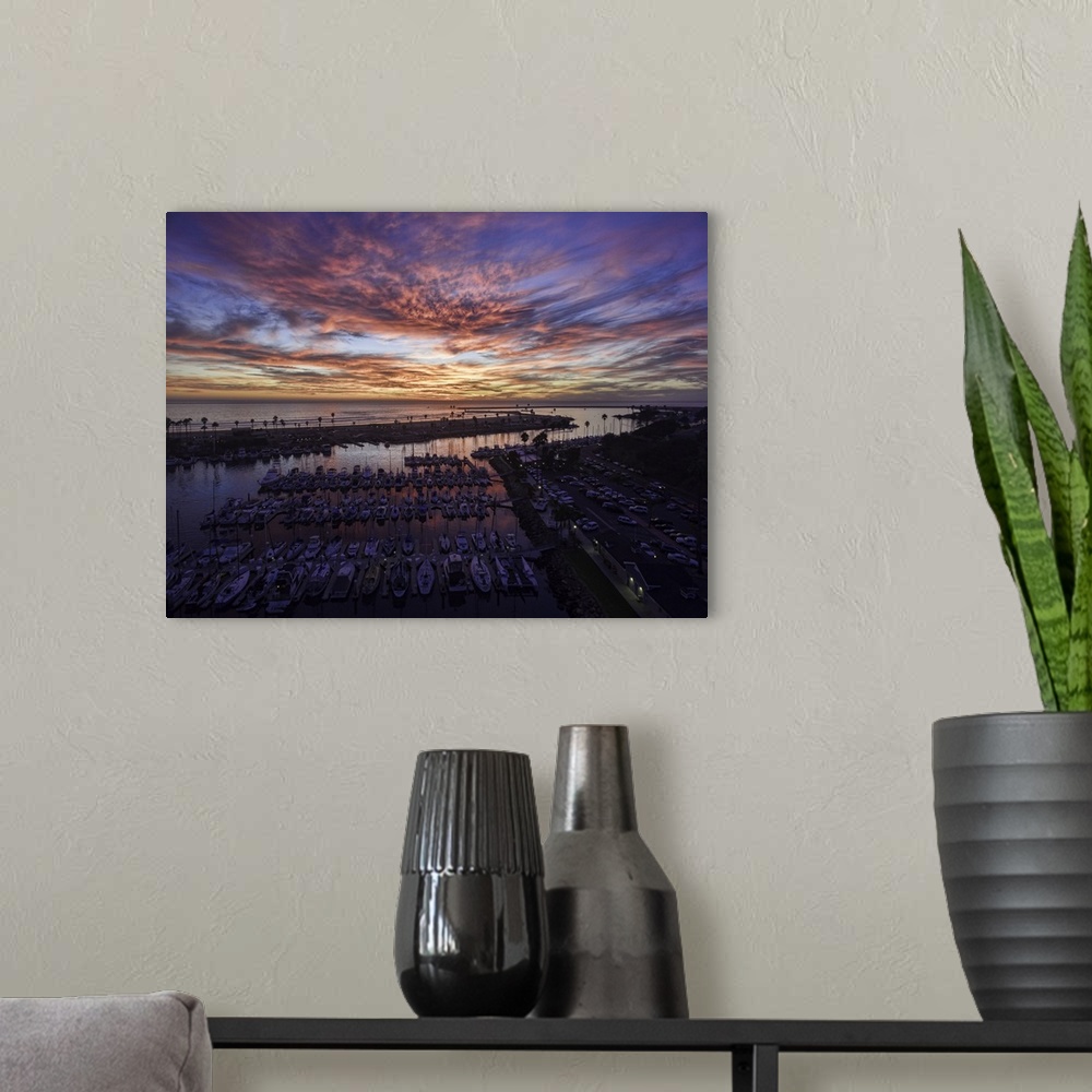 A modern room featuring Pink skies at the Oceanside Harbor - Aerial Panoramic at sunset in Oceanside.