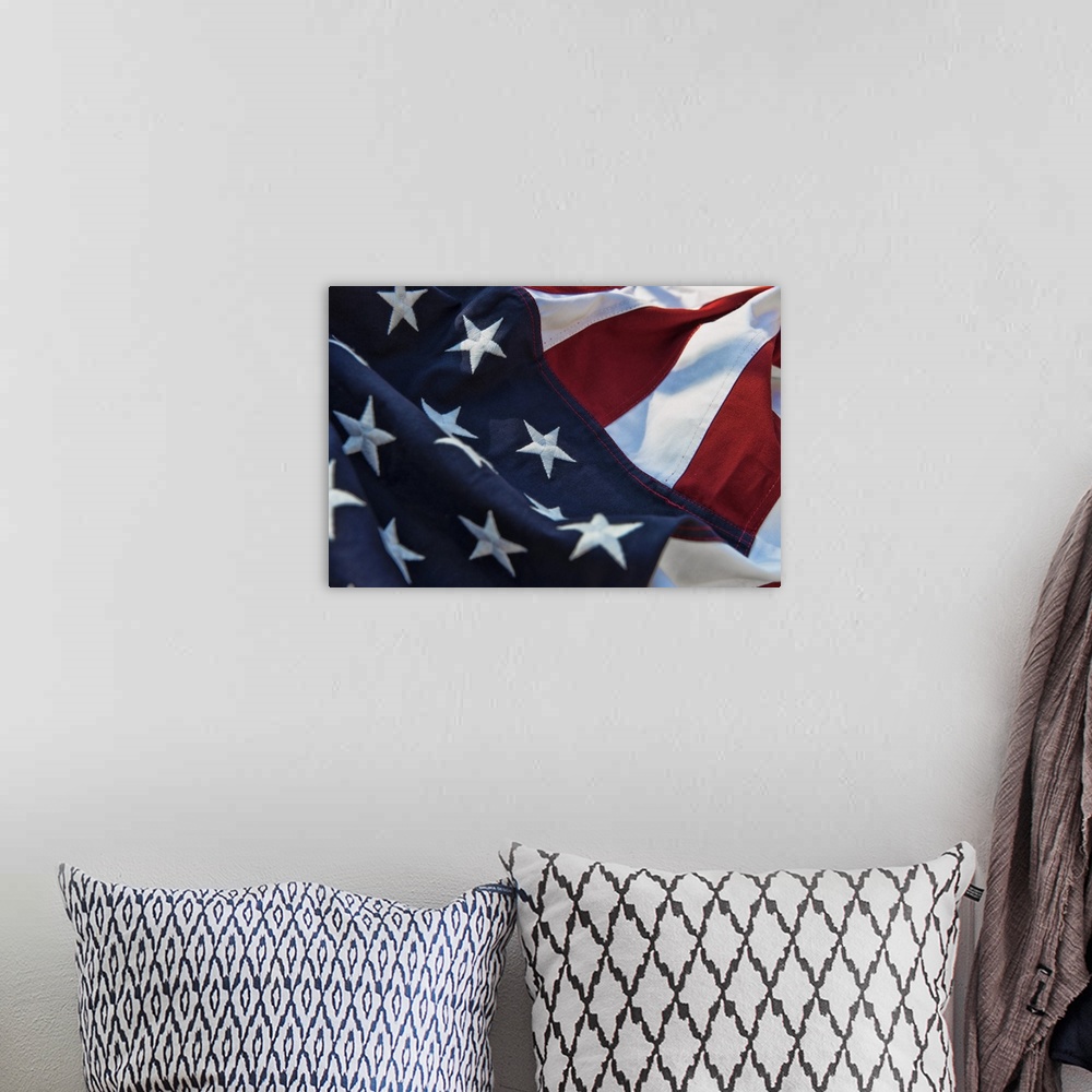 A bohemian room featuring Closeup of an American flag