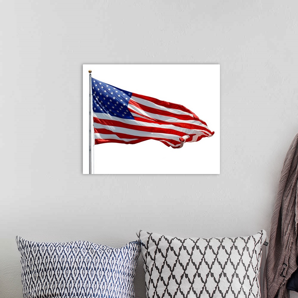 A bohemian room featuring American flag isolated on white