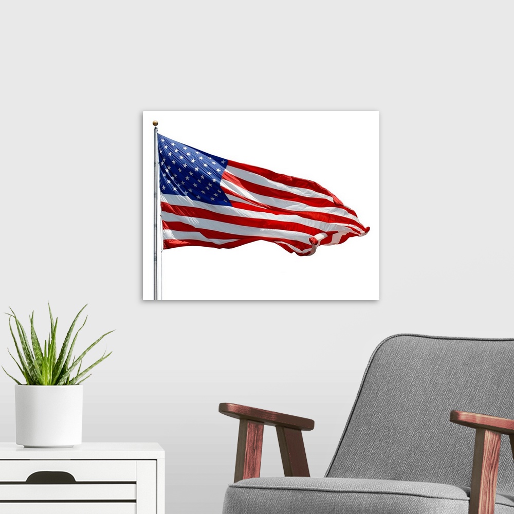 A modern room featuring American flag isolated on white