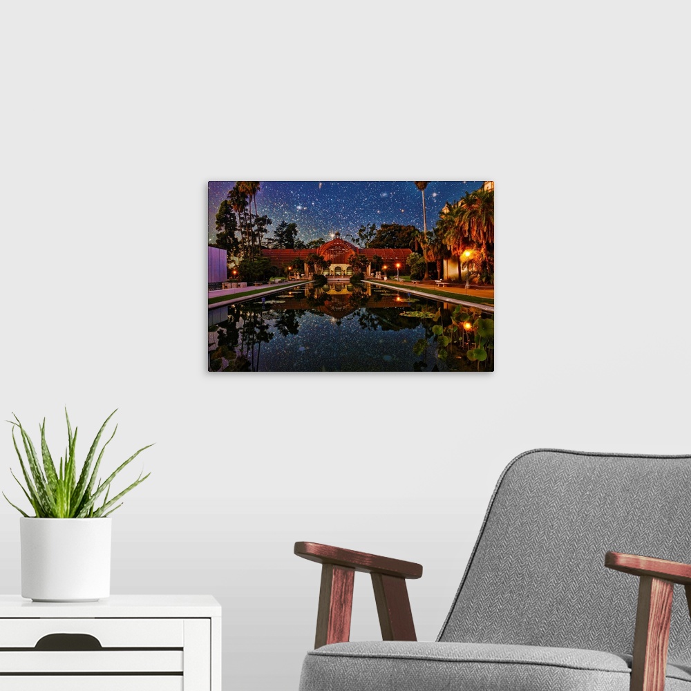 A modern room featuring Balboa Park Wishing Pond in San Diego, California, USA