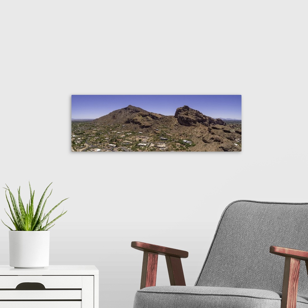 A modern room featuring Camelback aerial panoramic, Phoenix, Arizona, USA