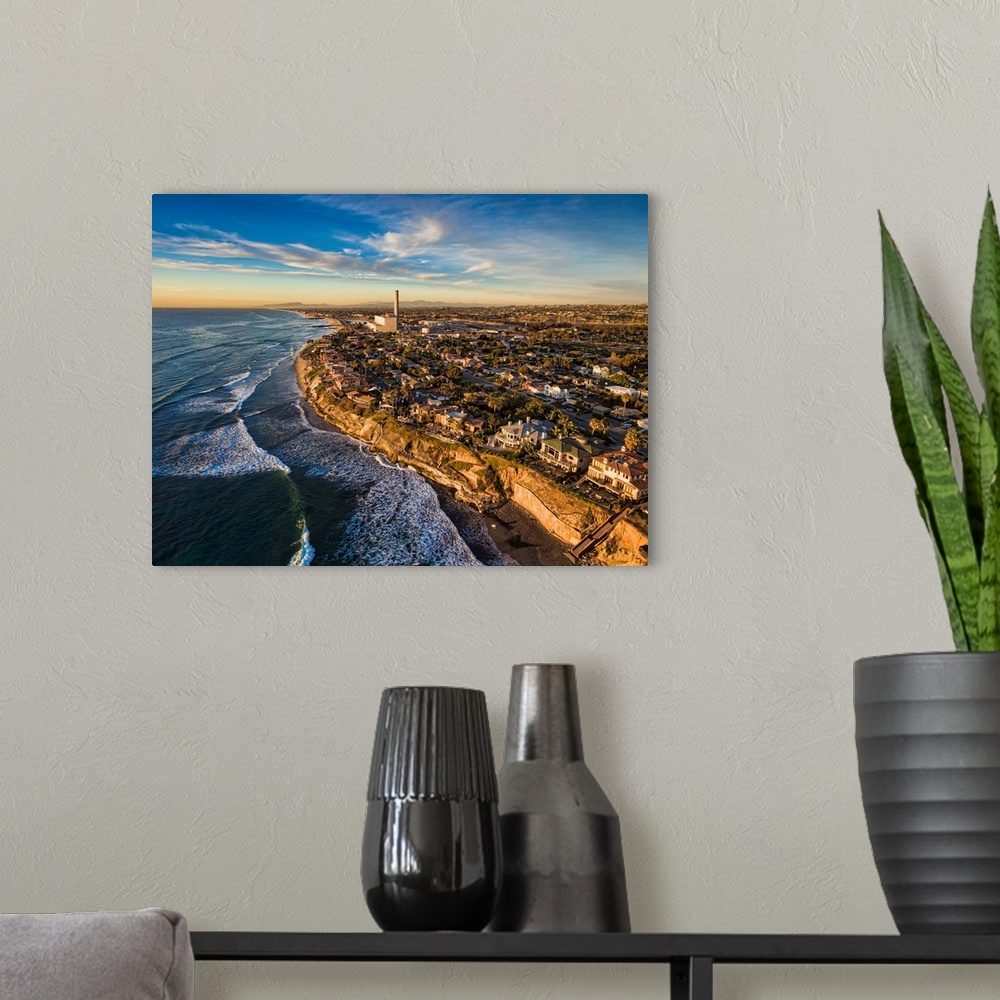 A modern room featuring Aerial sunset above Carlsbad, California, USA.