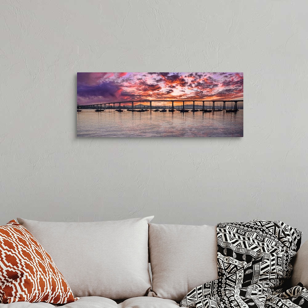 A bohemian room featuring This is a panoramic capture of the Coronado Bridge in San Diego, California, USA. Image taken jus...