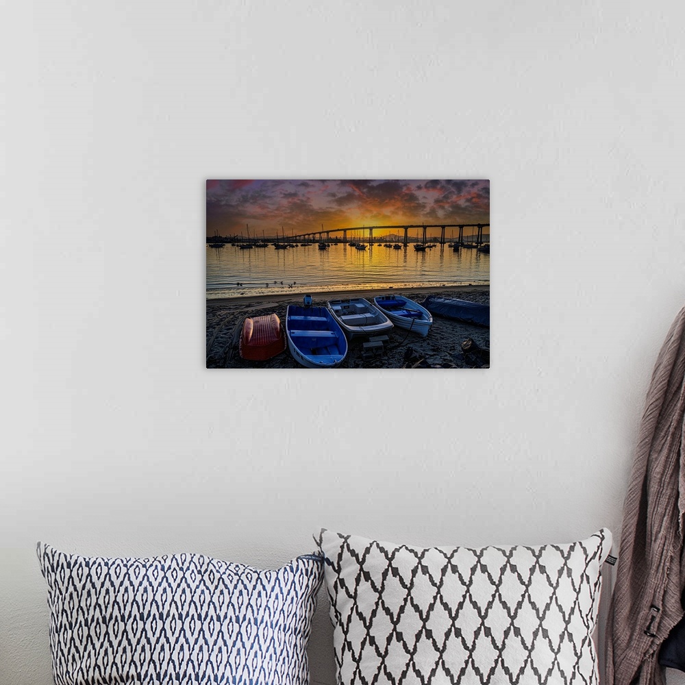 A bohemian room featuring The Coronado Bridge spans the City of San Diego to Coronado Island. This image taken before sunri...