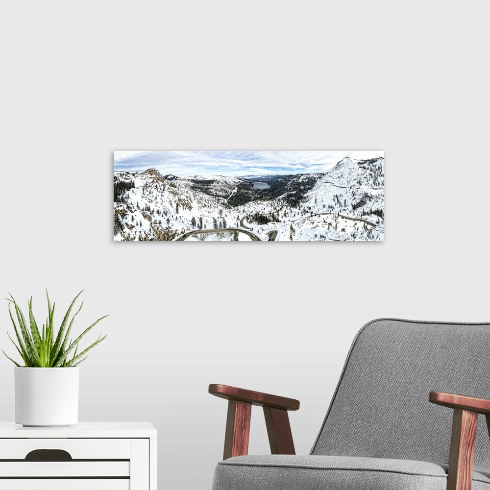 A modern room featuring Donner Pass panoramic. This is a 4 image aerial panoramic of stunning Donner Pass  and Donner Lak...