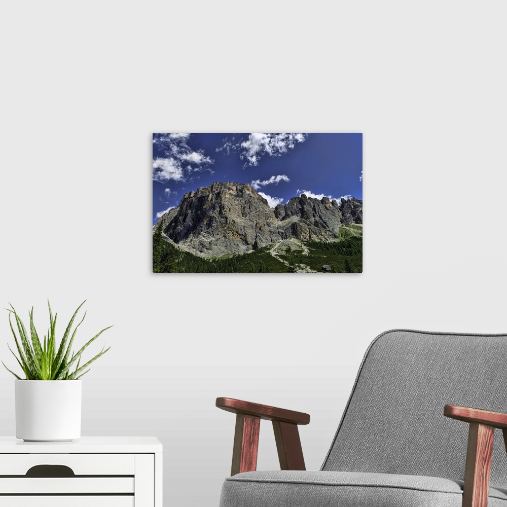 A modern room featuring Italian Dolomites near Sela Pass, Italy