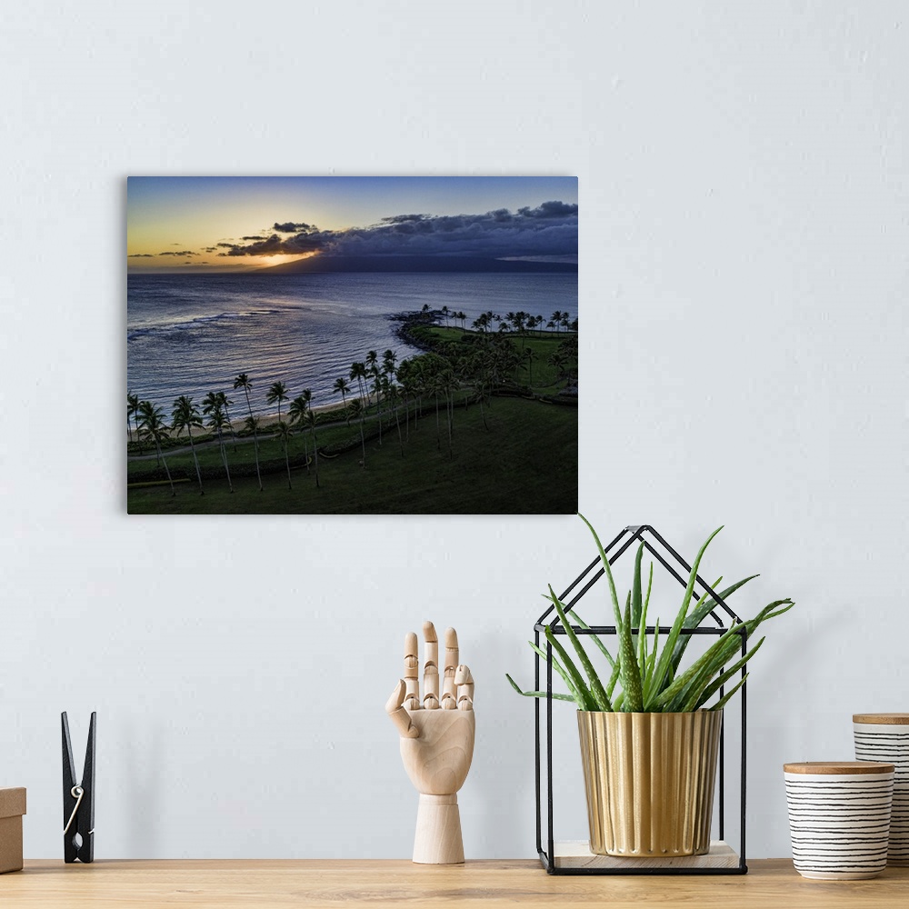 A bohemian room featuring Kapalua Bay at sunset. Kapalua Bay is in Maui, Hawaii, USA.
