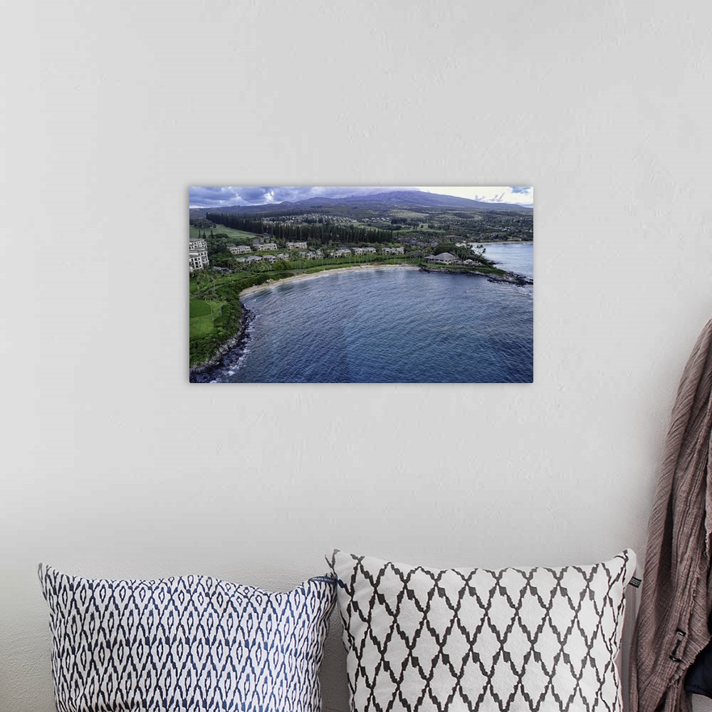 A bohemian room featuring Stunning Kapalua Bay in Maui, Hawaii, USA. This is a 3 image aerial panoramic.
