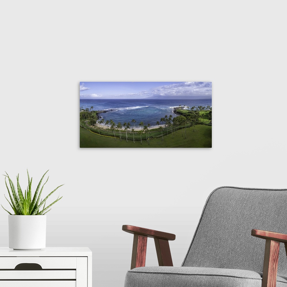A modern room featuring Kapalua Bay Panoramic. This is a 4 image aerial panoramic of stunning Kapalua Bay, Maui, Hawaii, USA