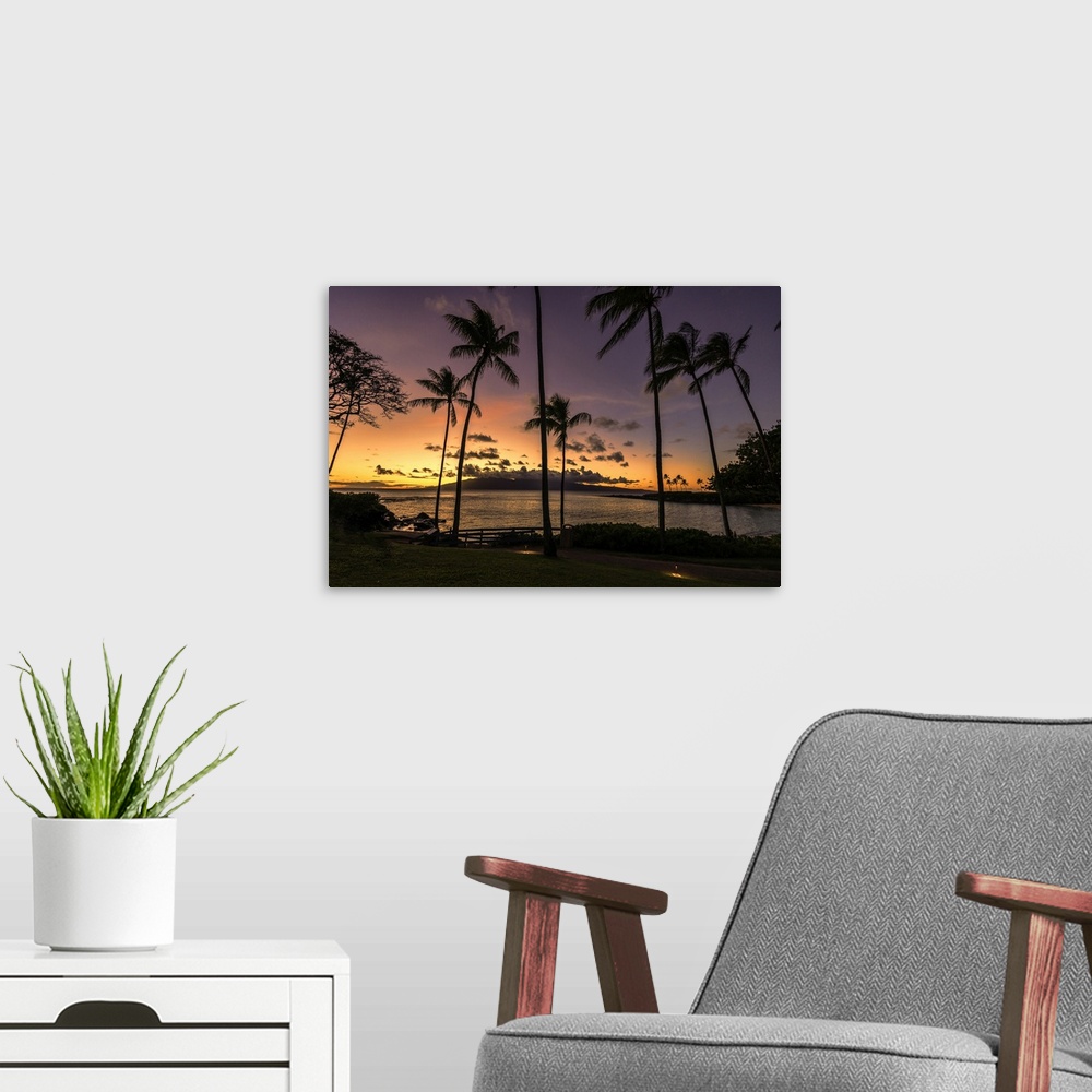 A modern room featuring Colorful sunset at Kapalua, Maui, Hawaii