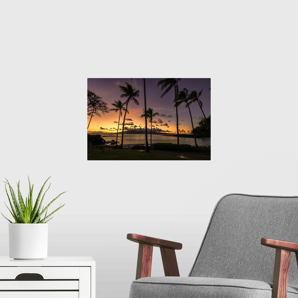 A modern room featuring Colorful sunset at Kapalua, Maui, Hawaii