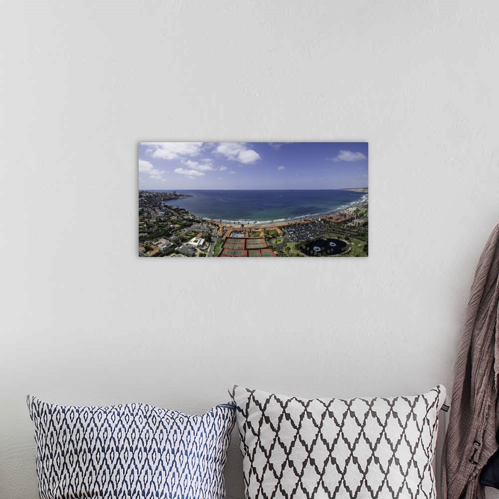 A bohemian room featuring La Jolla Shores aerial panoramic. La Jolla shores is in San Diego, California, USA.