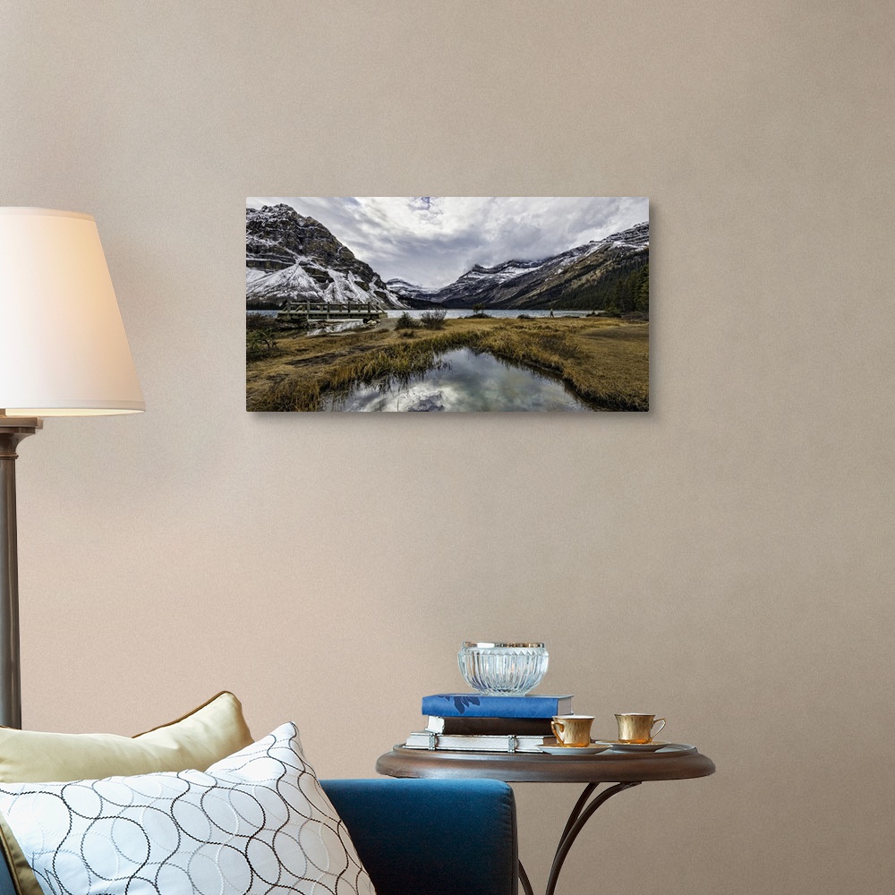 A traditional room featuring Bow Lake in Banff, Canada