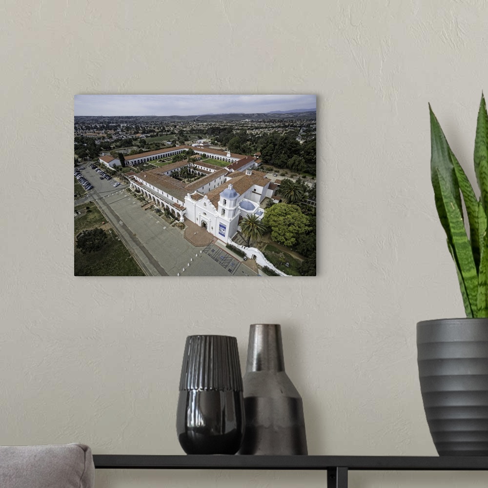 A modern room featuring Mission San Luis Rey in Oceanside, California, USA.