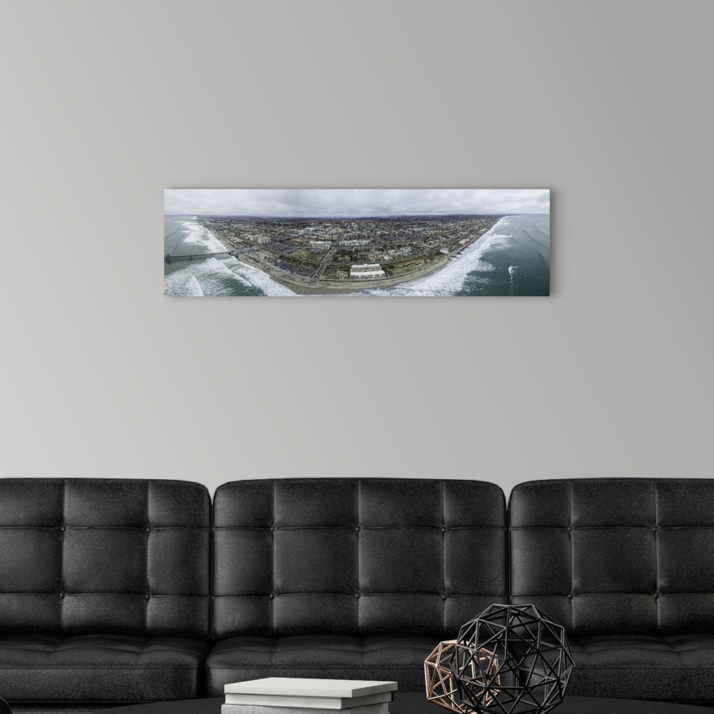 A modern room featuring Oceanside is a favorite Southern California tourism destination. This is a 4 image aerial panoram...