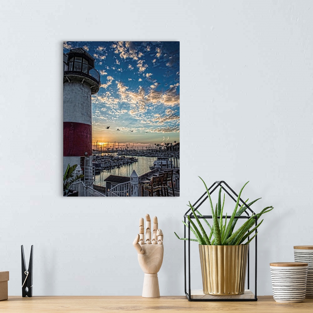 A bohemian room featuring Oceanside Lighthouse at sunset. Oceanside, California, USA