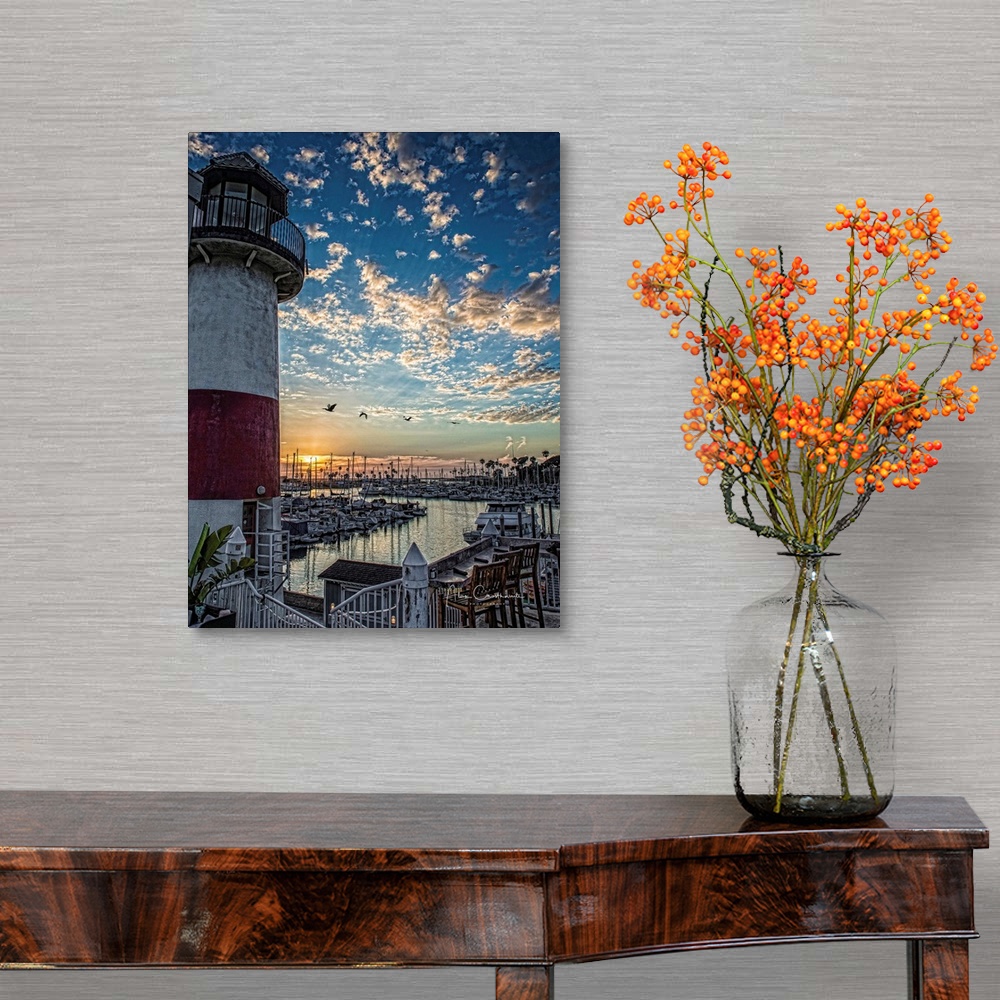 A traditional room featuring Oceanside Lighthouse at sunset. Oceanside, California, USA