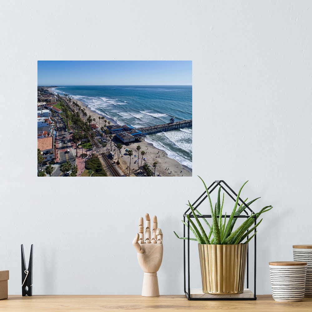 A bohemian room featuring San Clemente aerial panoramic. San Clemente is a city in Orange County, California, USA.