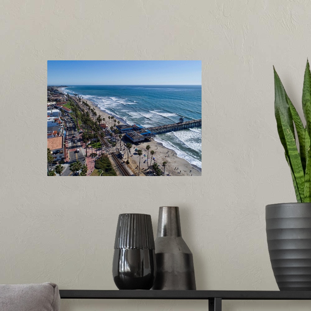 A modern room featuring San Clemente aerial panoramic. San Clemente is a city in Orange County, California, USA.
