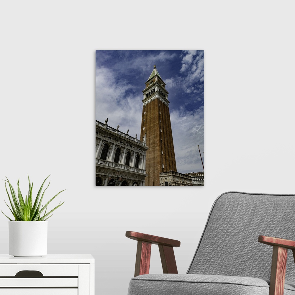A modern room featuring St Mark's Campanile - Campanile di San Marco, the bell tower of St Mark's Basilica in Venice, Italy.