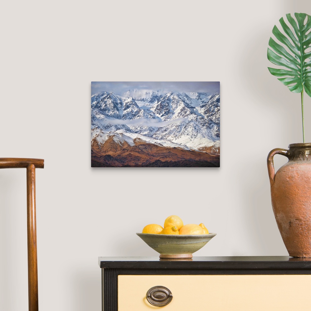 A traditional room featuring Wintry mountains with snow-capped peaks along California's 395 in the Eastern Sierras.