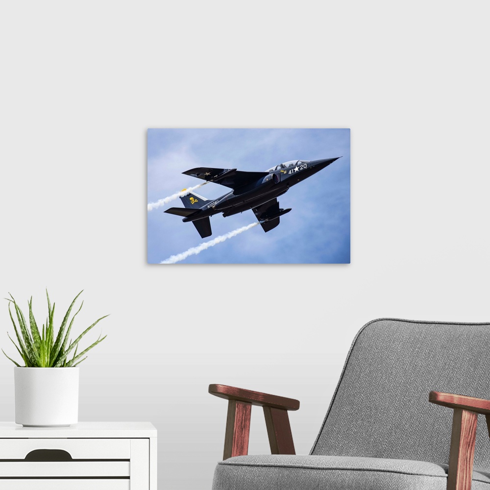 A modern room featuring The 1981 DORNIER GMBH ALPHA-JET trailing smoke while performing aerobatic manoeuvres in the 2019 ...