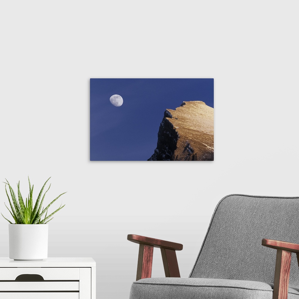 A modern room featuring 3/4 Moon Over Mt Rundle, Banff National Park, Alberta, Canada