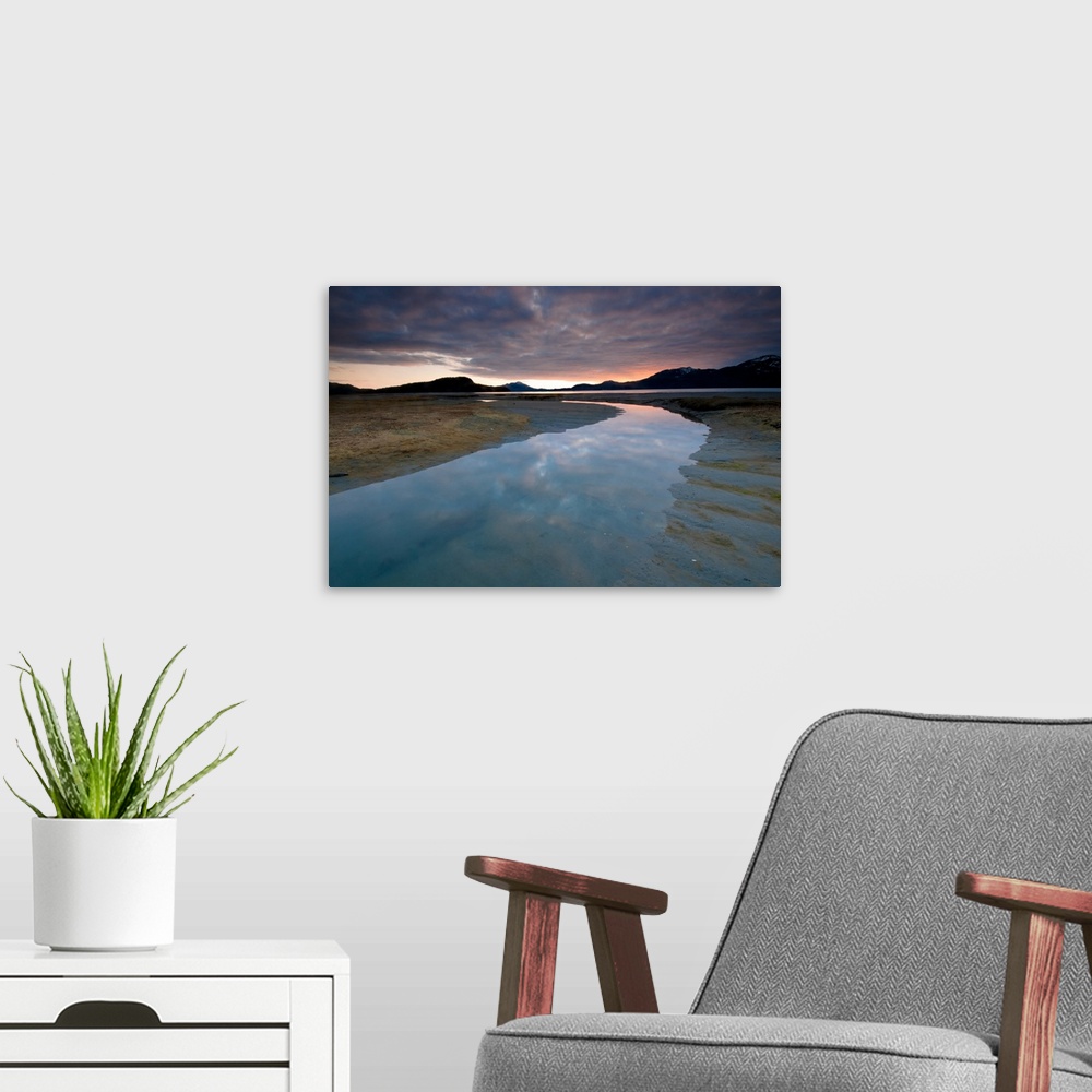 A modern room featuring Evening sky reflects on the incoming tide at Harntey Bay near Cordova, Chugach National Forest, S...