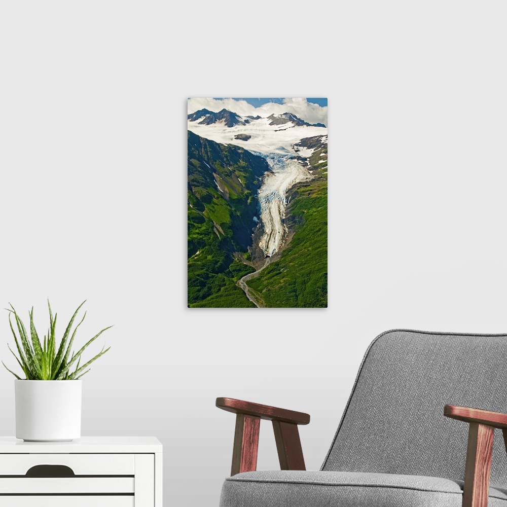 A modern room featuring A hanging offshoot of Yalik Glacier in Kenai Fjords National Park on the Kenai Peninsula in south...