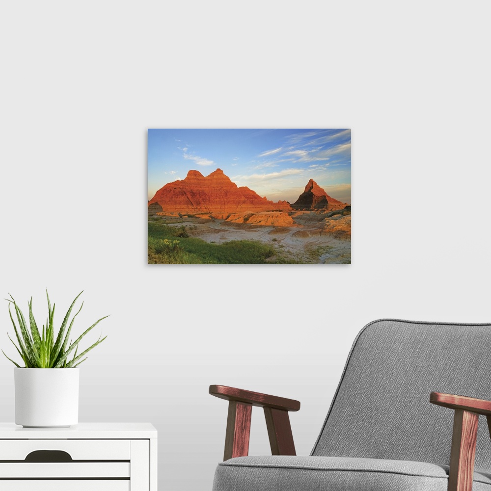 A modern room featuring A Red Sunrise Illuminates The Hills In Badlands National Park; South Dakota, USA
