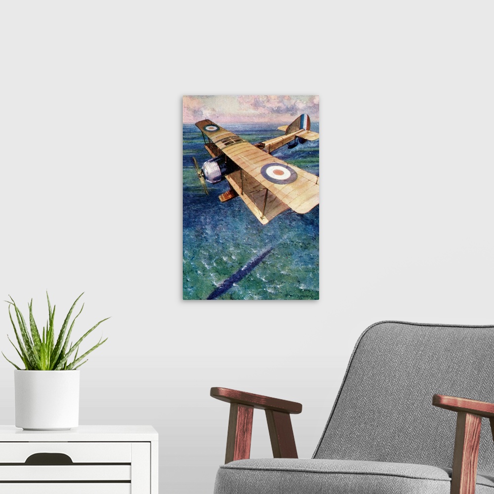 A modern room featuring A Seaplane Of The England's Royal Naval Air Service Tracking A German Submarine During The First ...