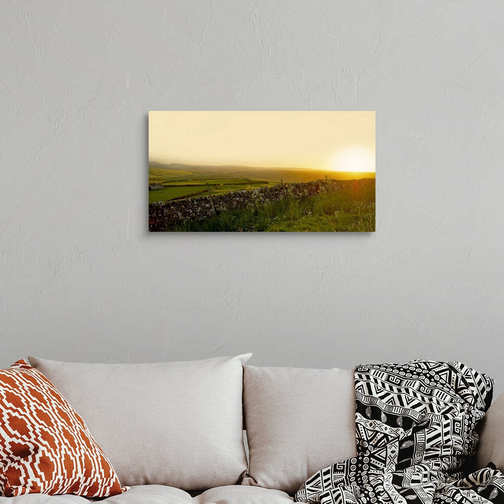 A bohemian room featuring A view across the Yorkshire Dales at sunset.