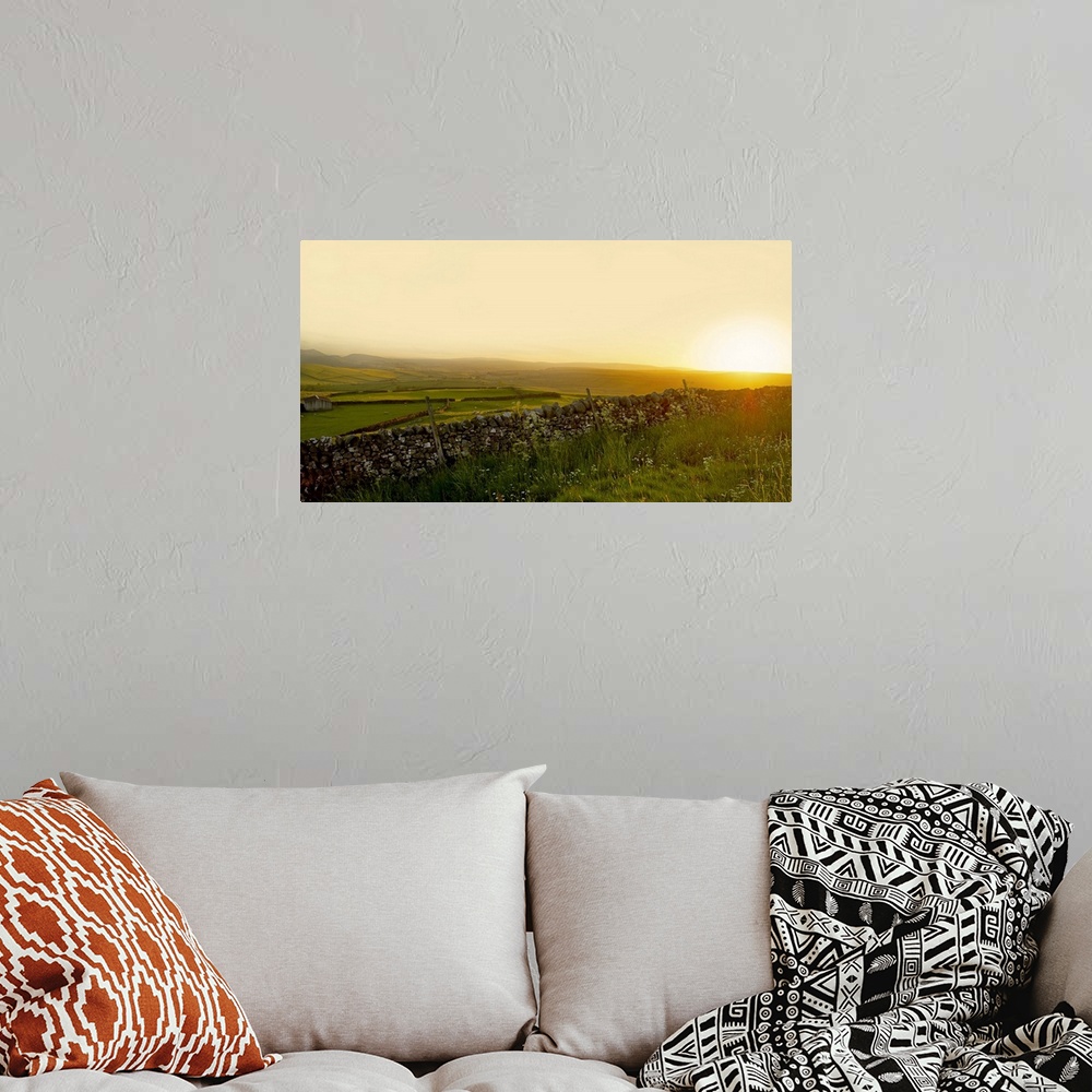 A bohemian room featuring A view across the Yorkshire Dales at sunset.
