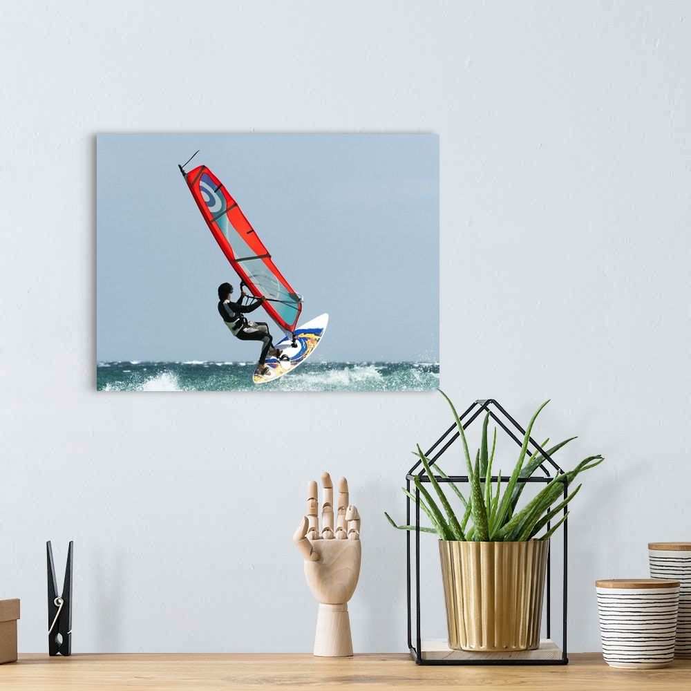 A bohemian room featuring A Windsurfer In The Water, Tarifa, Cadiz, Andalusia, Spain