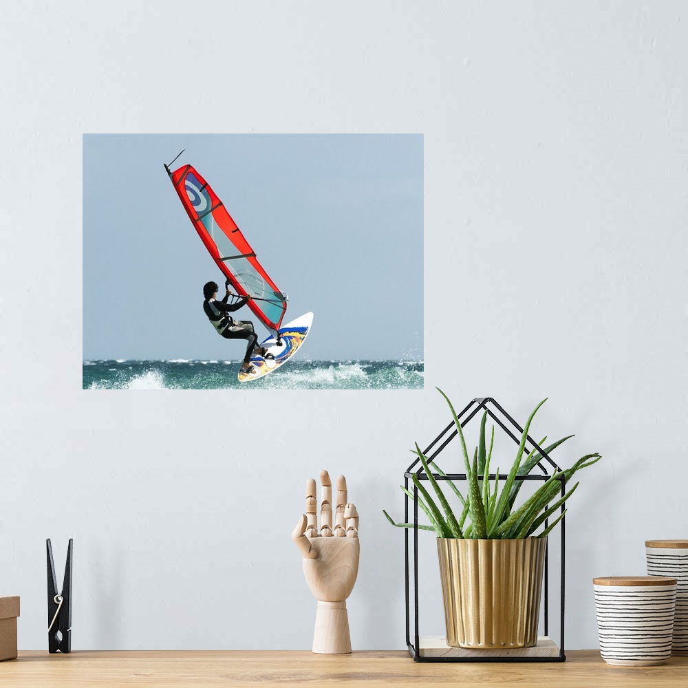 A bohemian room featuring A Windsurfer In The Water, Tarifa, Cadiz, Andalusia, Spain