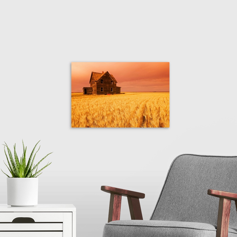 A modern room featuring Abandoned Farm House And Wheat Field, Saskatchewan, Canada