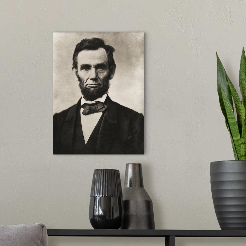 A modern room featuring Abraham Lincoln, 1809 - 1865.  16th President of the United States.  After a portrait by Alexande...