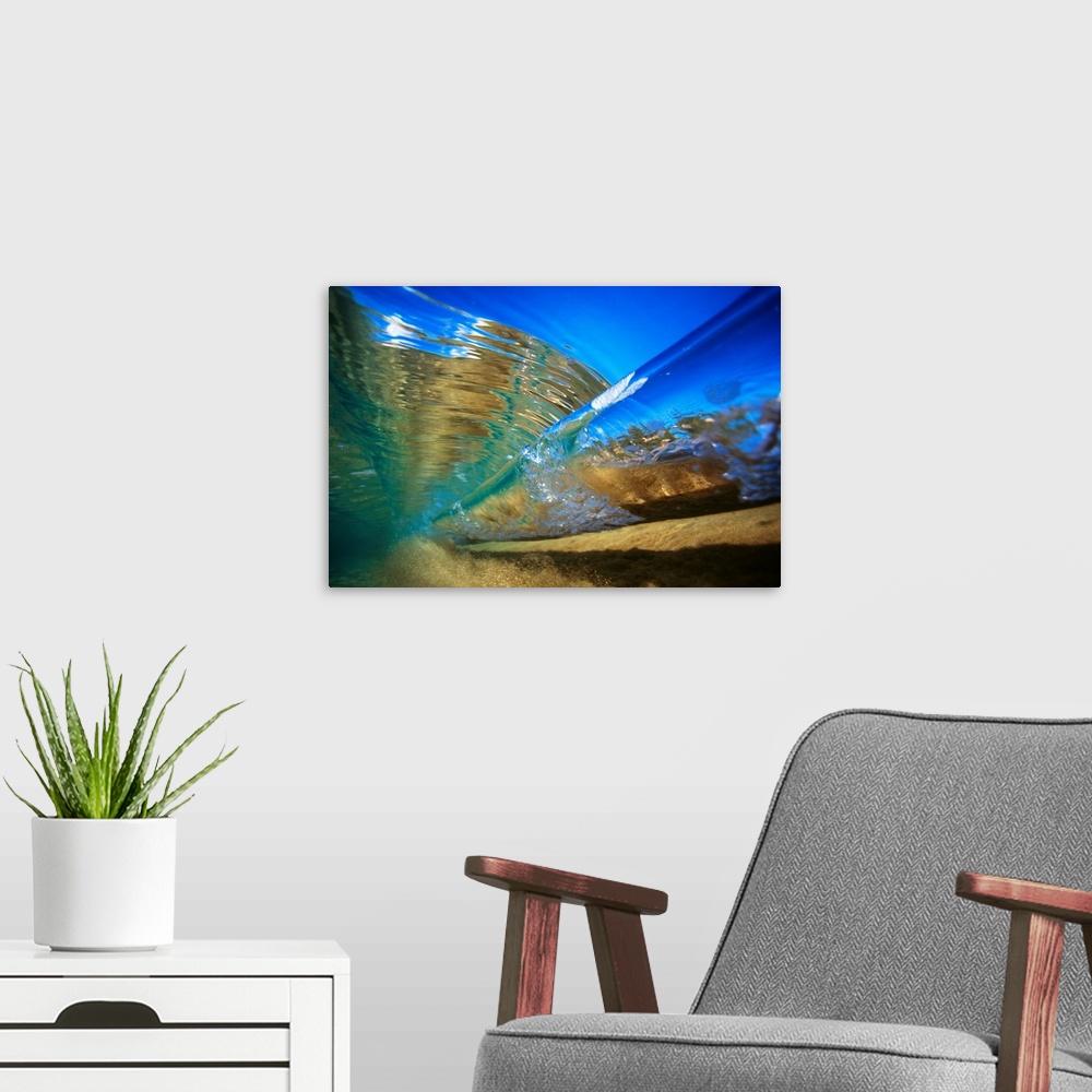 A modern room featuring Abstract Underwater View Of Waves And Surf