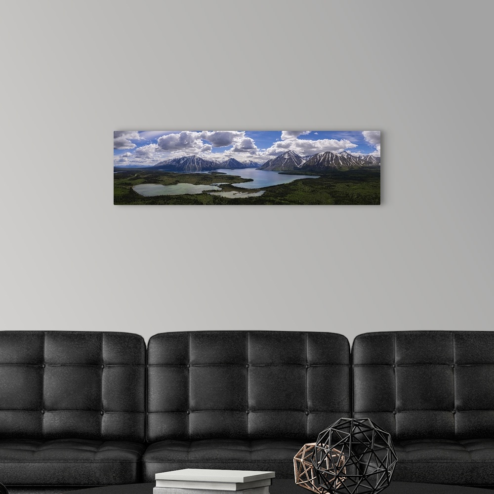 A modern room featuring Spectacular aerial view of Kathleen Lake and the surrounding mountains on a beautiful, summer day...