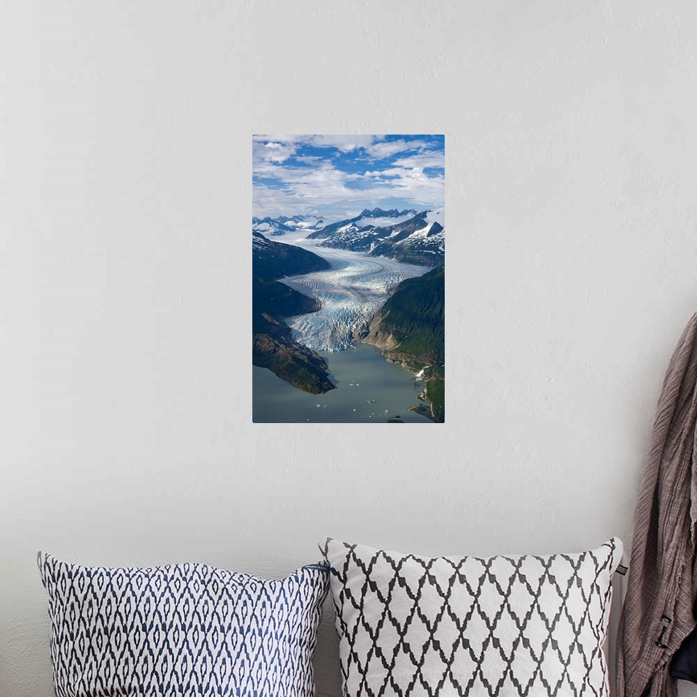 A bohemian room featuring Mendenhall Glacier winds its way down from the Juneau Ice Field to Mendenhall Lake, where the fac...
