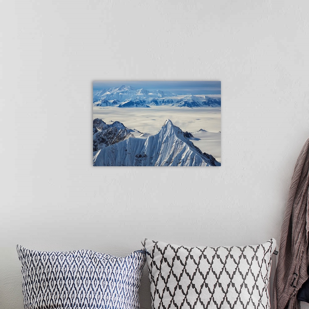 A bohemian room featuring Aerial view of the mountains and icefields in Kluane National Park. Yukon, Canada.