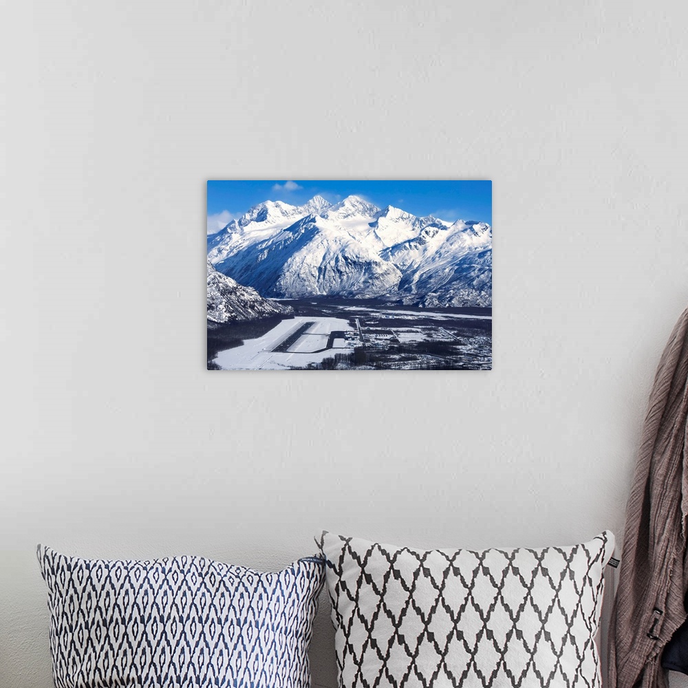 A bohemian room featuring Aerial view of Valdez, Alaska during early Spring