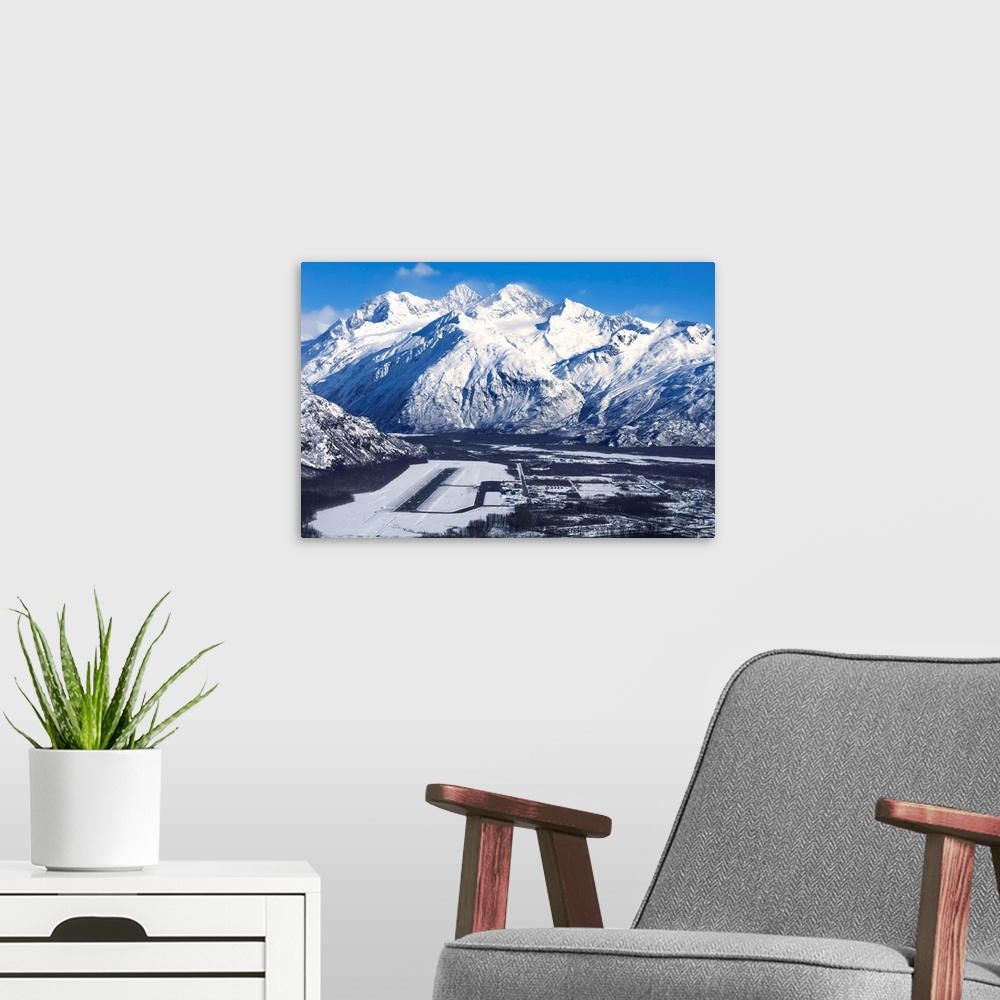 A modern room featuring Aerial view of Valdez, Alaska during early Spring