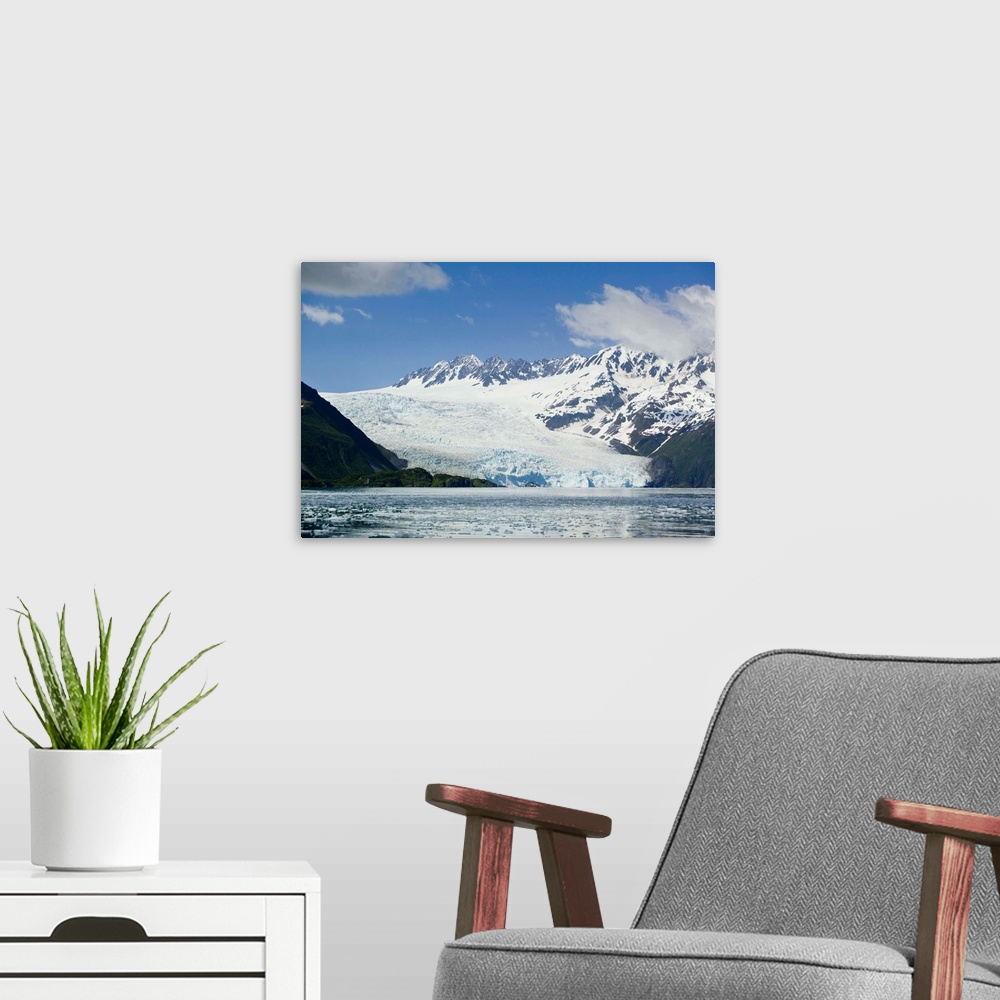 A modern room featuring Aialik Glacier, where it calves into Aliak Bay, Spring, Kenai Fjords National Park, Alaska