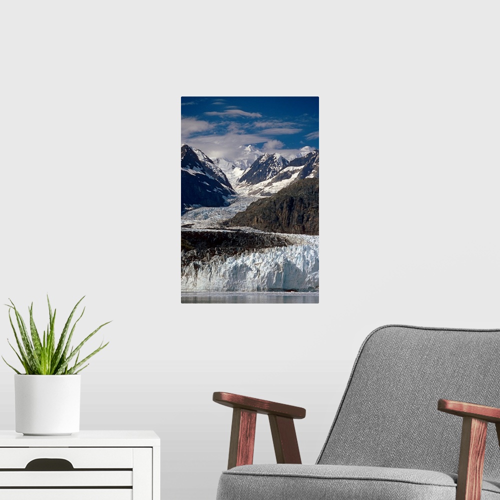 A modern room featuring Photograph of Southeast Glacier Bay National Park, Margerie Glacier Tarr Inlet.  Photograph of sn...