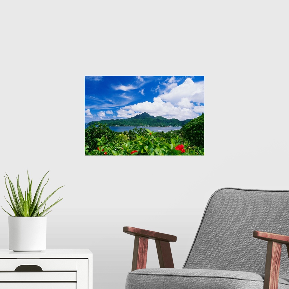 A modern room featuring American Samoa, Pago Pago Harbor, Greenery And Flowers, Clouds I